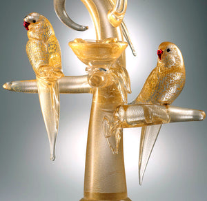 GOLD PARAKEETS Murano Glass Sculpture