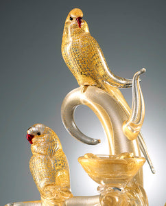 GOLD PARAKEETS Murano Glass Sculpture